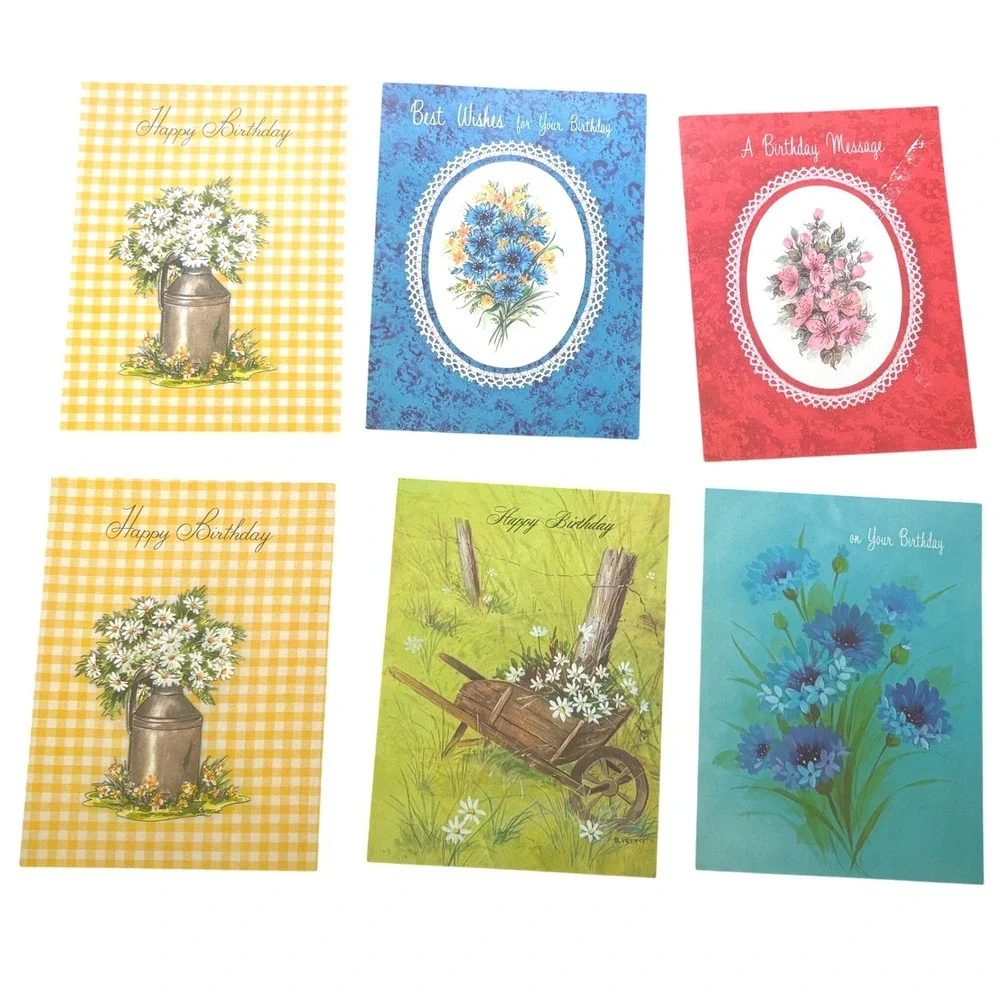 Lot 6 Vintage Heartland Classic Birthday Greeting Cards Floral Plaid Springtime